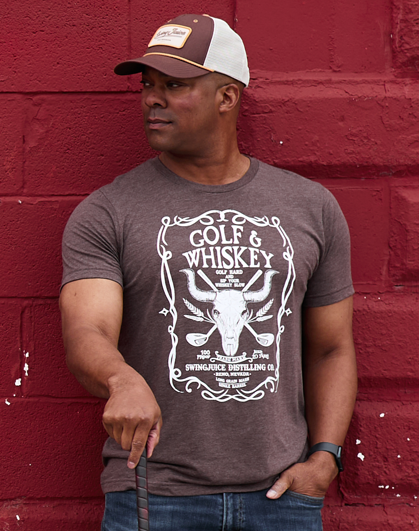 Golf & Whiskey Unisex T-Shirt-Brown