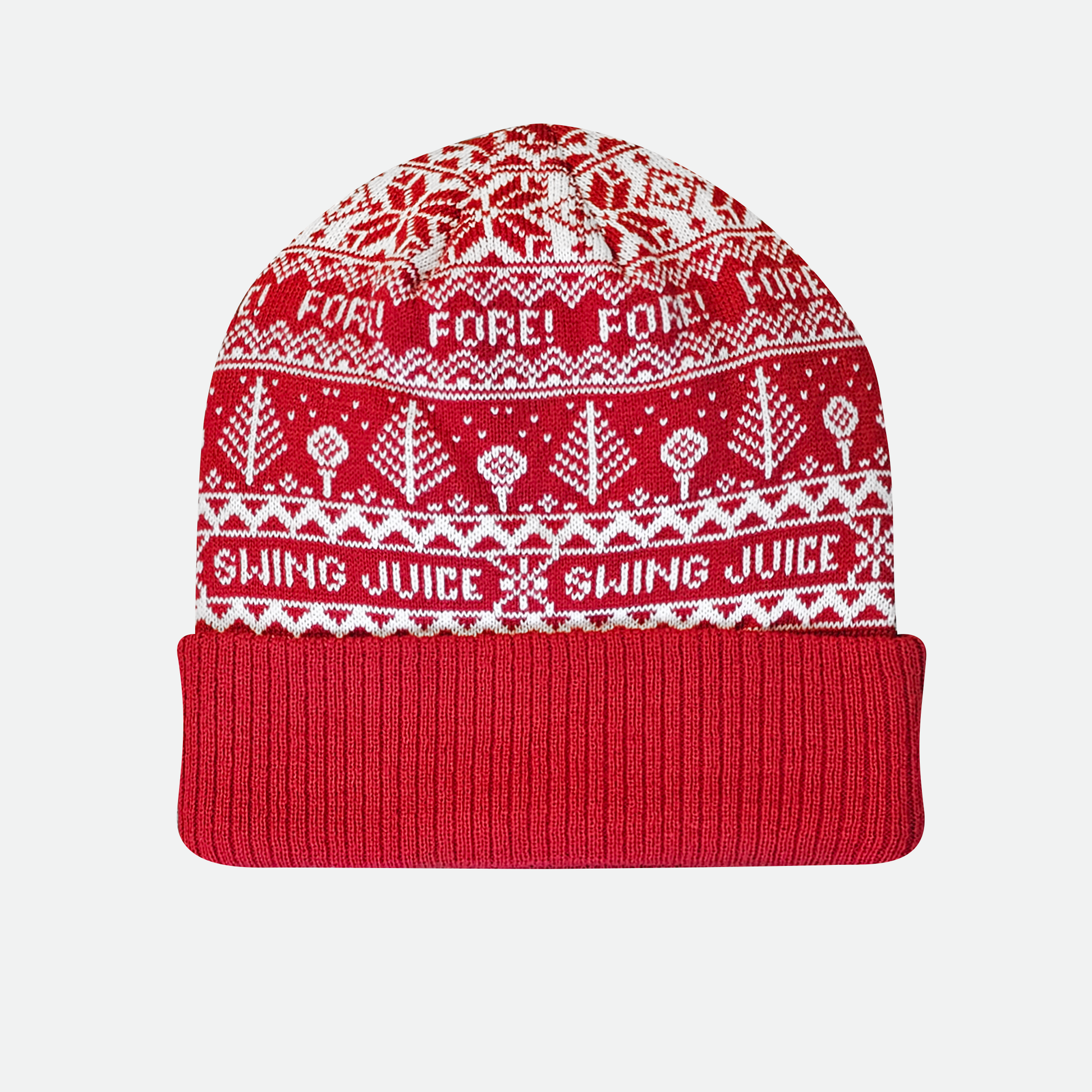 Fore Fairisle Unisex Knit Beanie Red