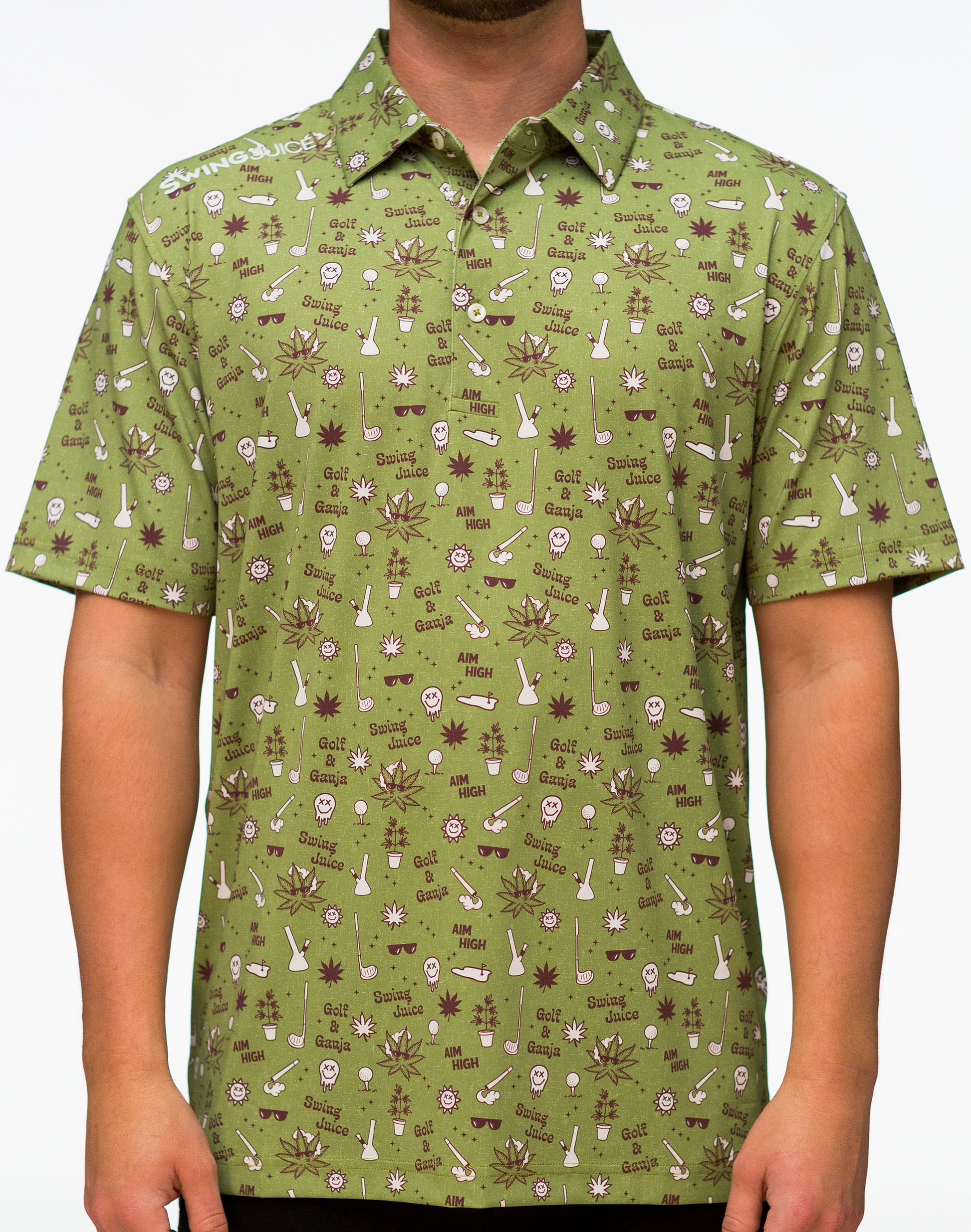 Golf Golf & Ganja Allover Men's Polo-Leaf Green