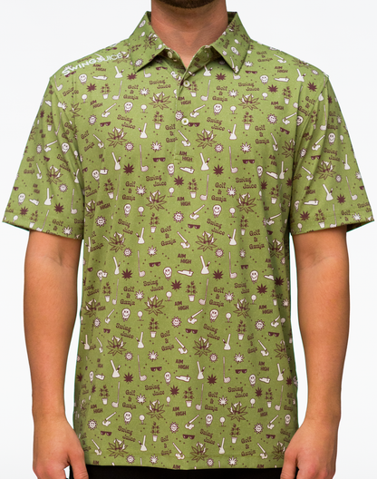 Golf Golf & Ganja Allover Men's Polo-Leaf Green