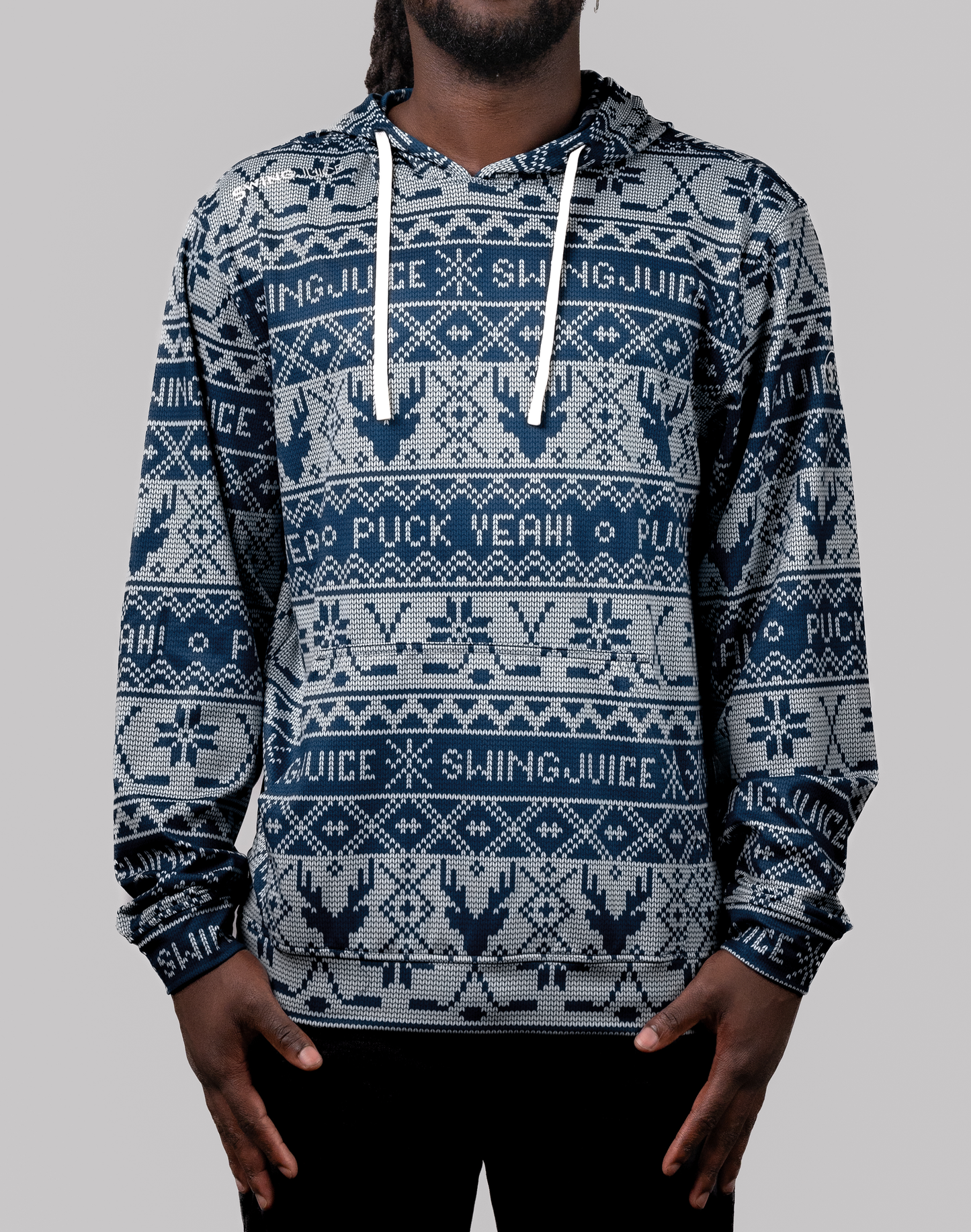 Hockey Puck Yeah Fairisle Men's Performance Hoodie SwingJuice