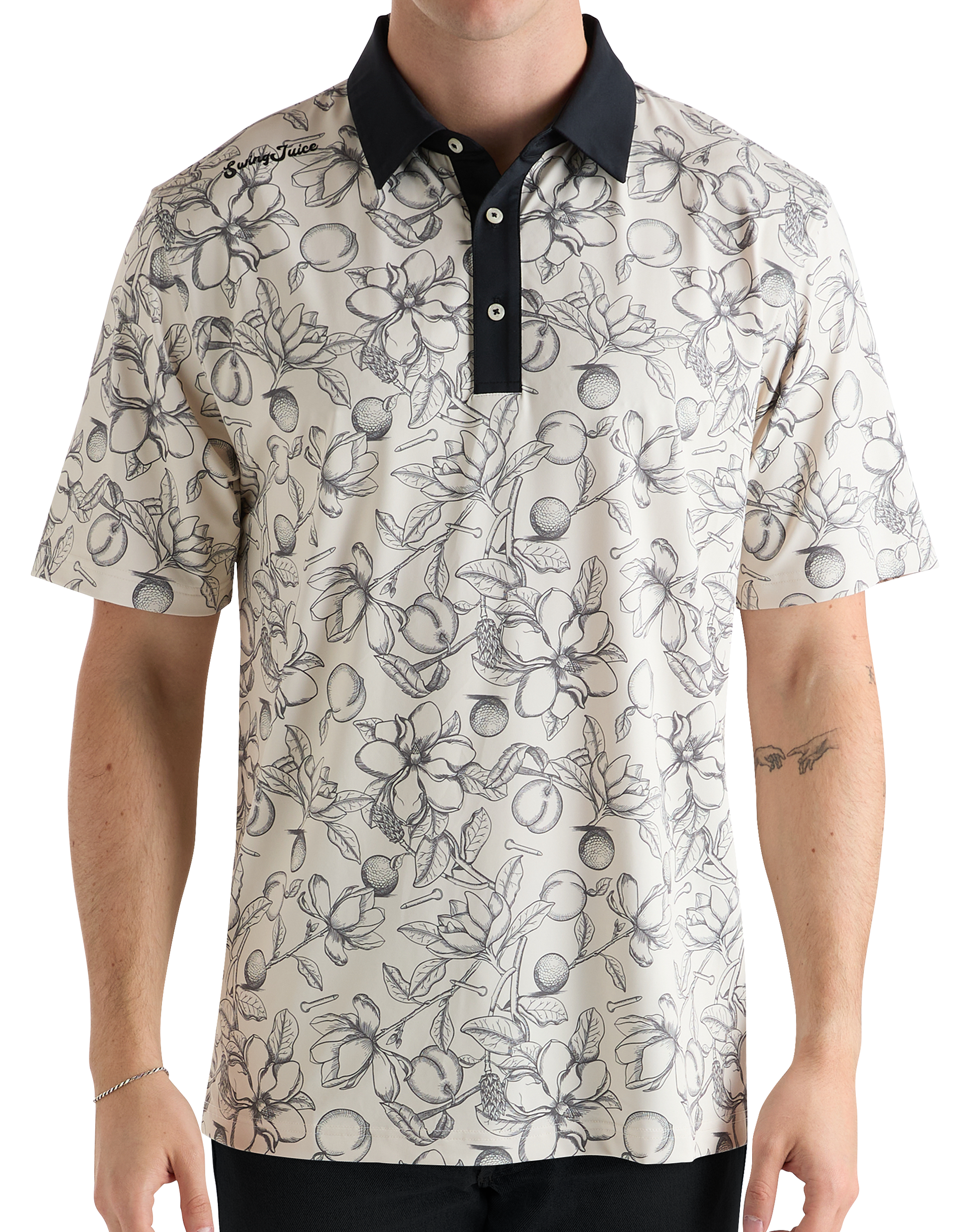 Golf Magnolia Toile Men's Polo-Ivory