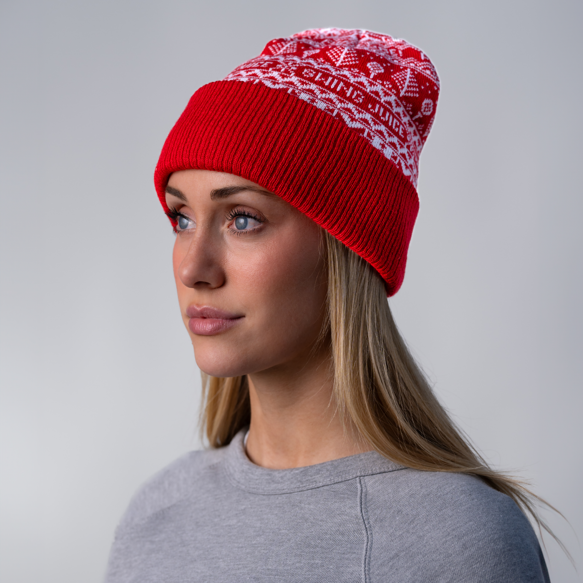 Fore Fairisle Unisex Knit Beanie Red