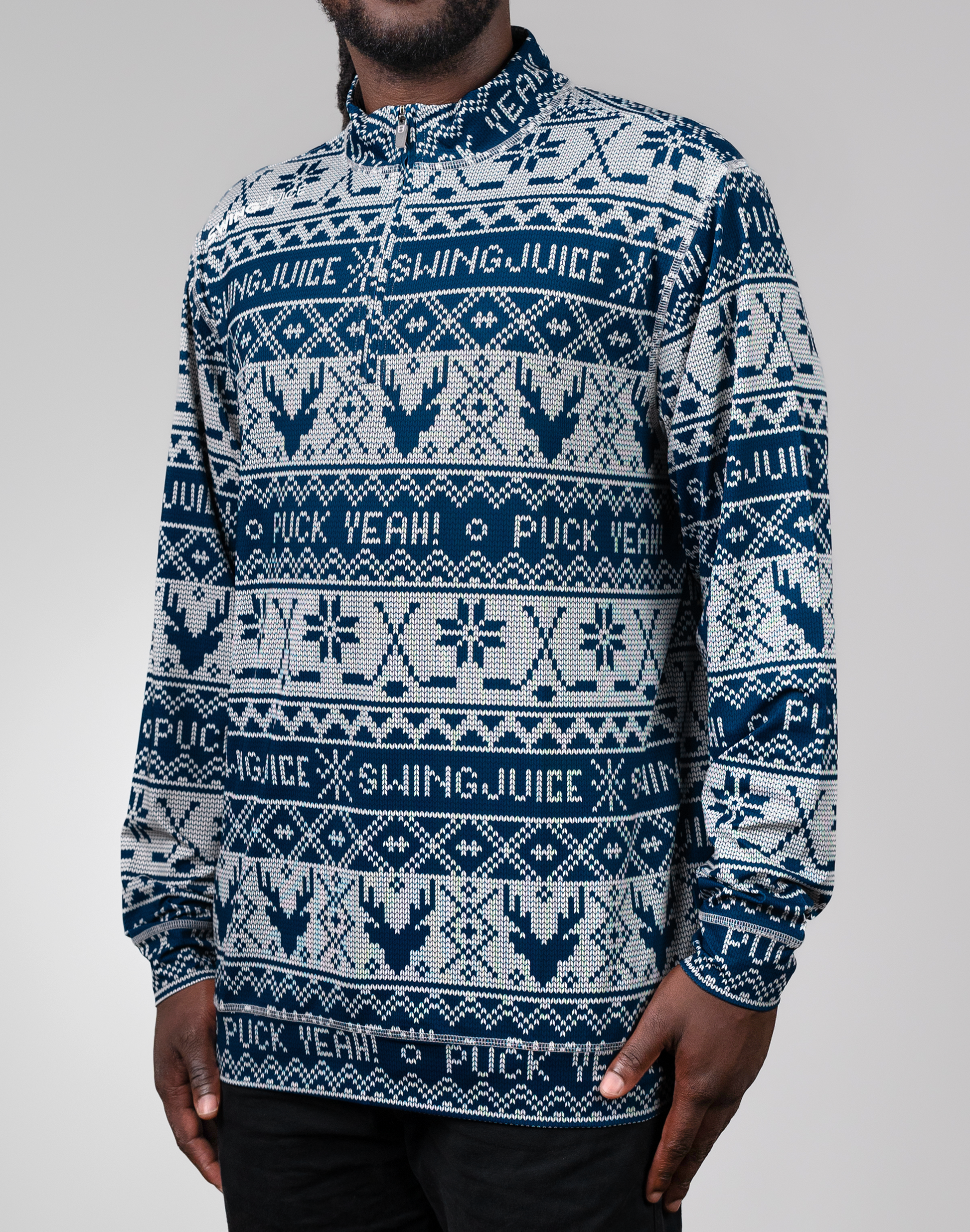 Hockey Puck Yeah Fairisle Men's Quarter Zip SwingJuice