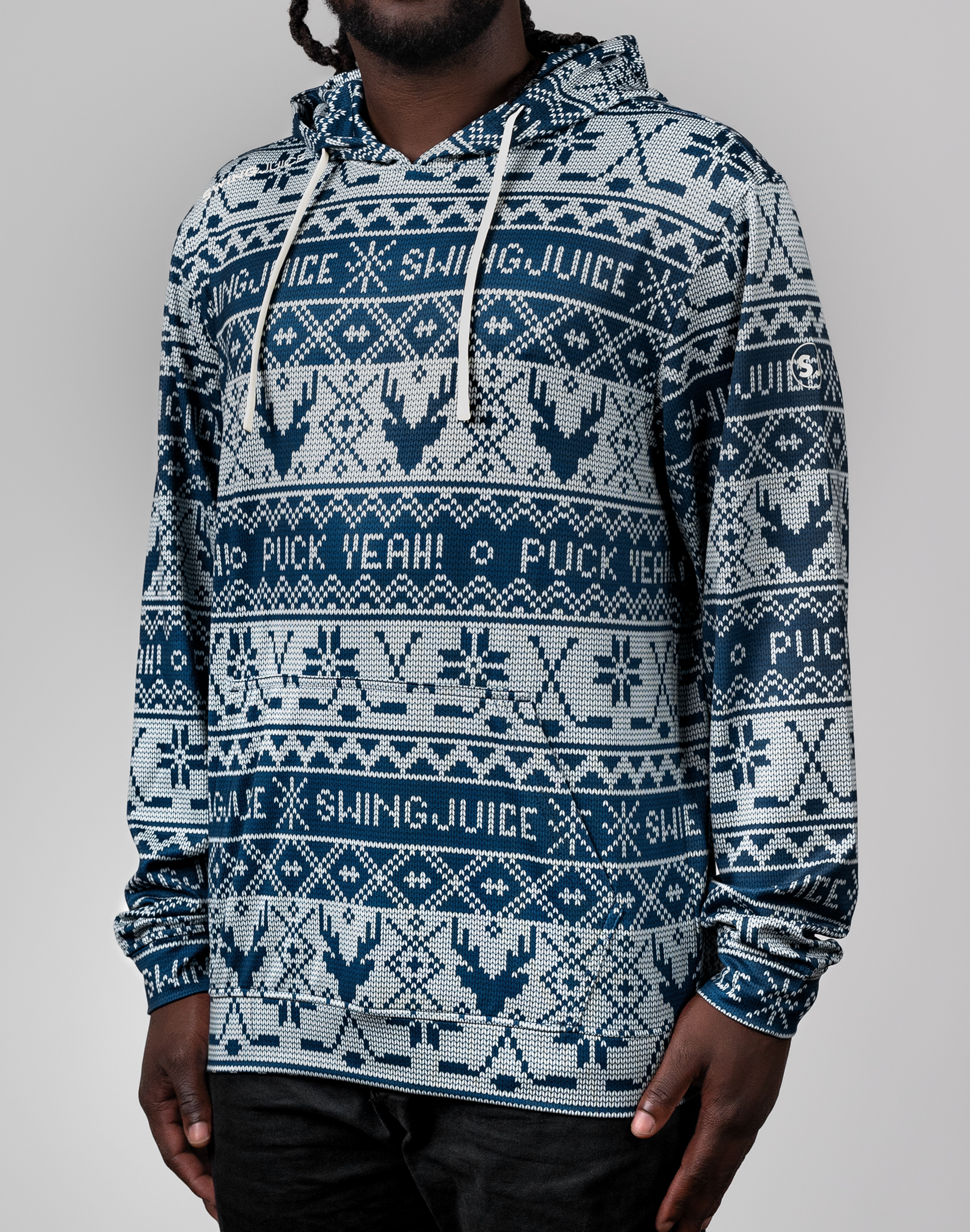 Hockey Puck Yeah Fairisle Men's Performance Hoodie SwingJuice