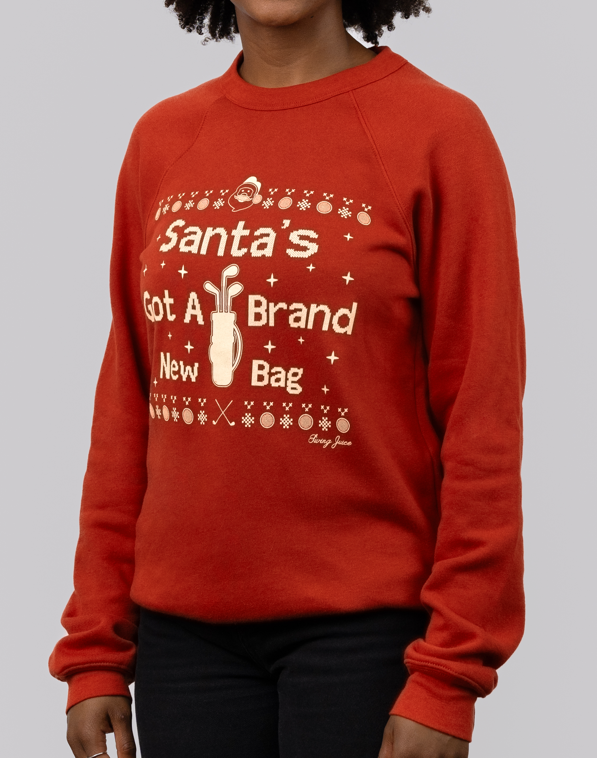 Golf Santa's Got A Brand New Bag Unisex Ugly Sweatshirt-Brick