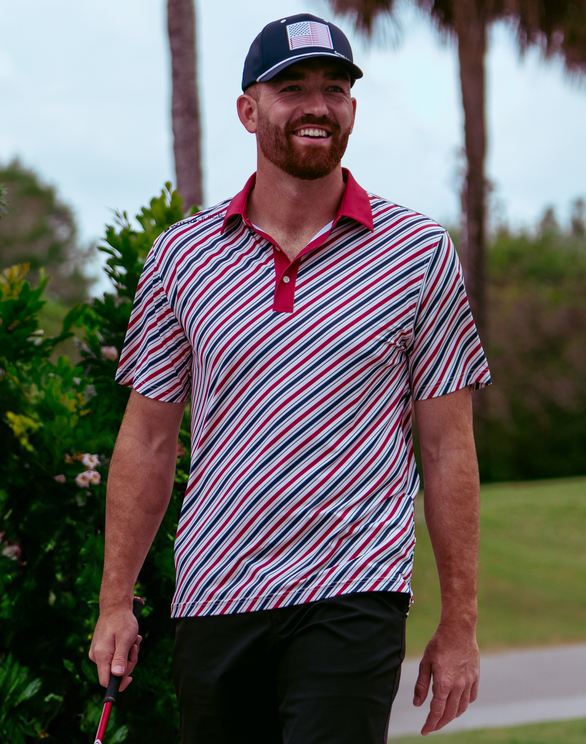 Golf Americana Diagonal Stripe Men's Polo-Red