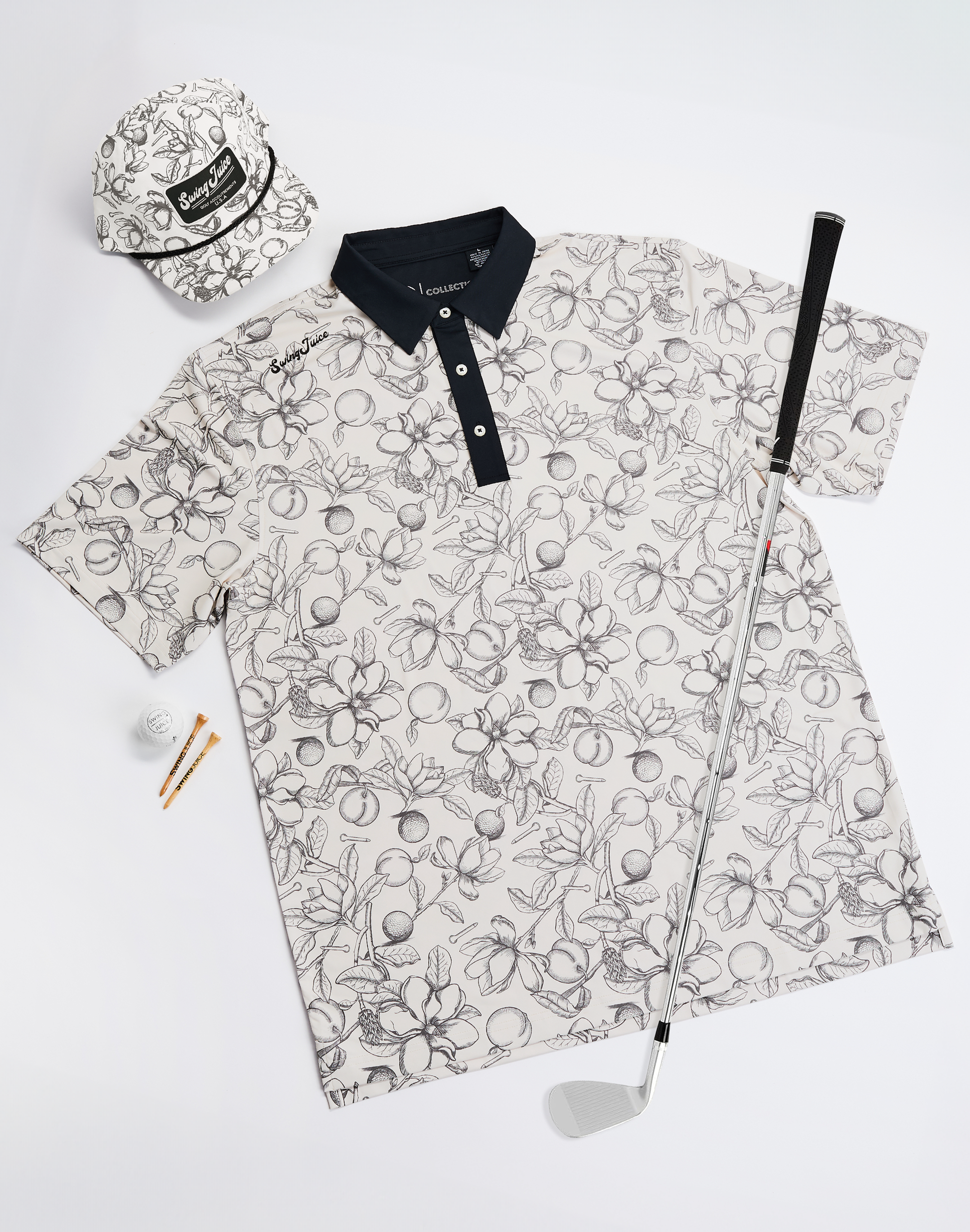 Golf Magnolia Toile Men's Polo-Ivory