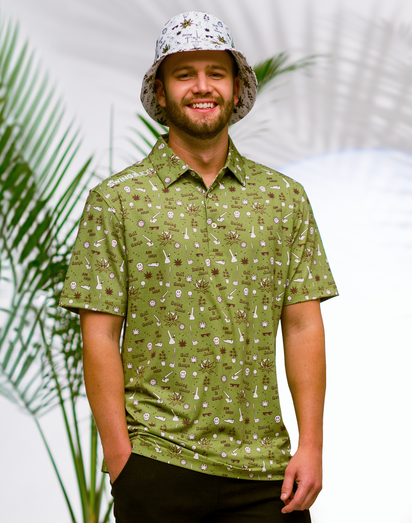 Golf Golf & Ganja Allover Men's Polo-Leaf Green