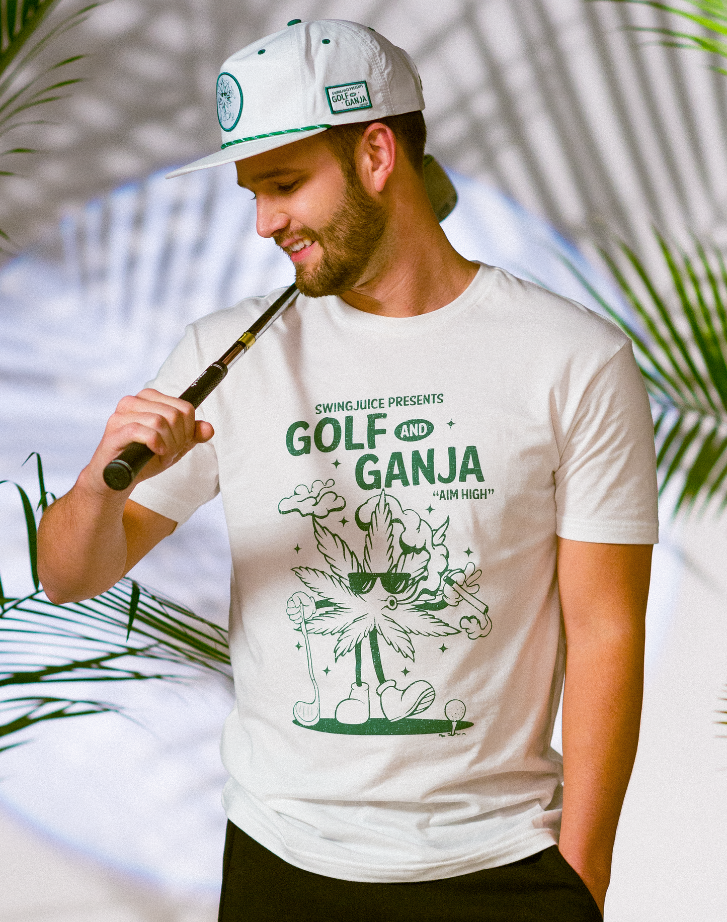 Golf & Ganja Distressed Unisex T-Shirt-White