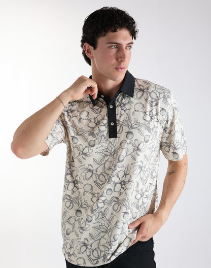 Golf Magnolia Toile Men's Polo-Ivory