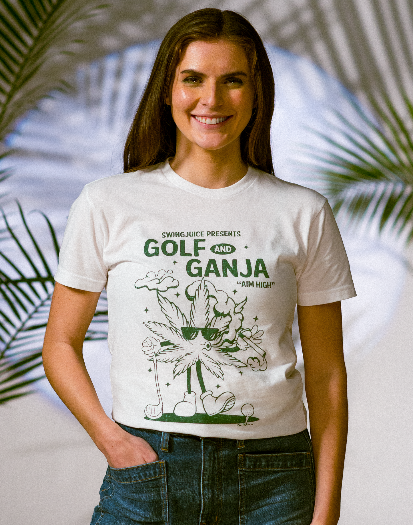 Golf & Ganja Distressed Unisex T-Shirt-White