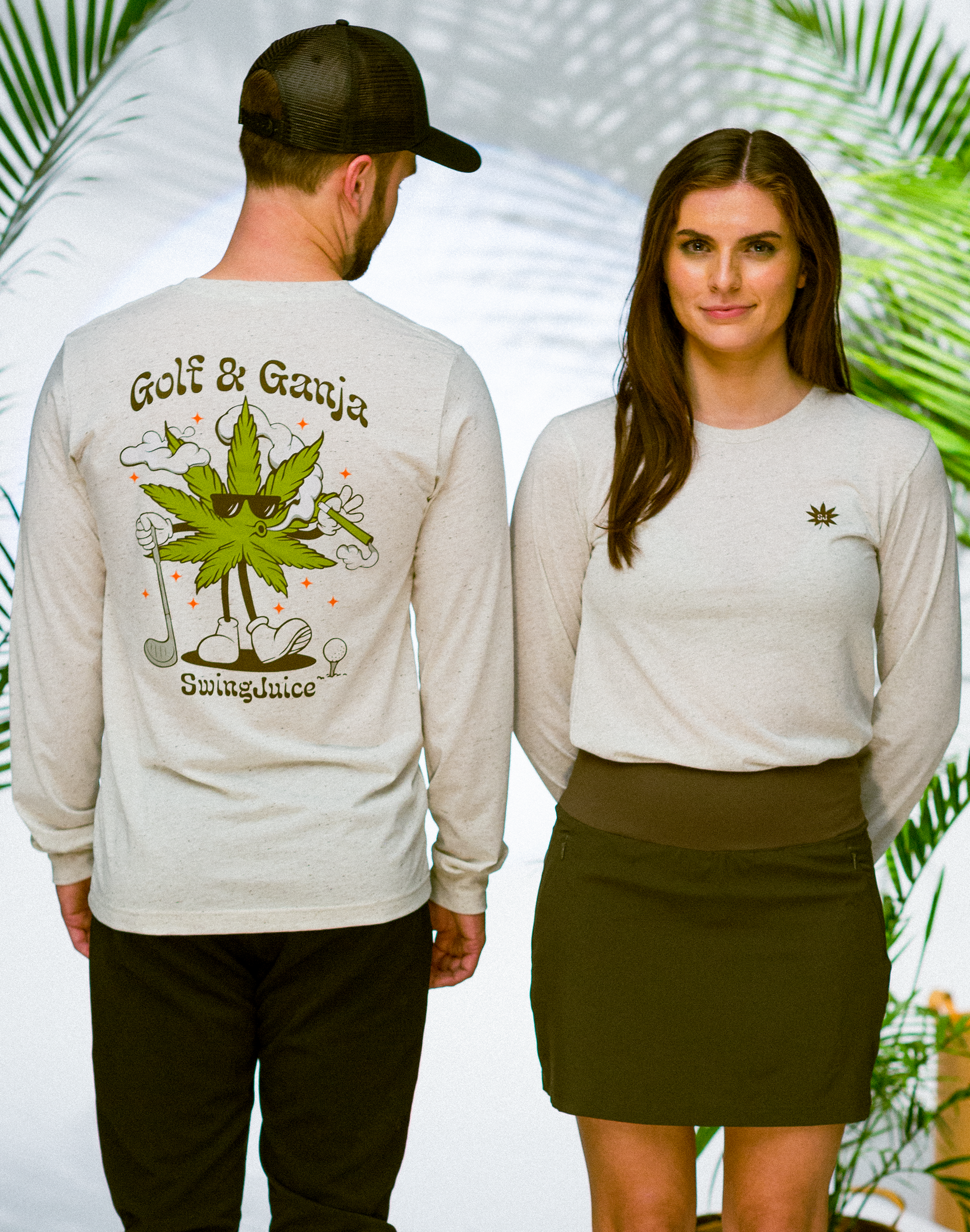 Golf & Ganja Long Sleeve Unisex T-Shirt-Oatmeal