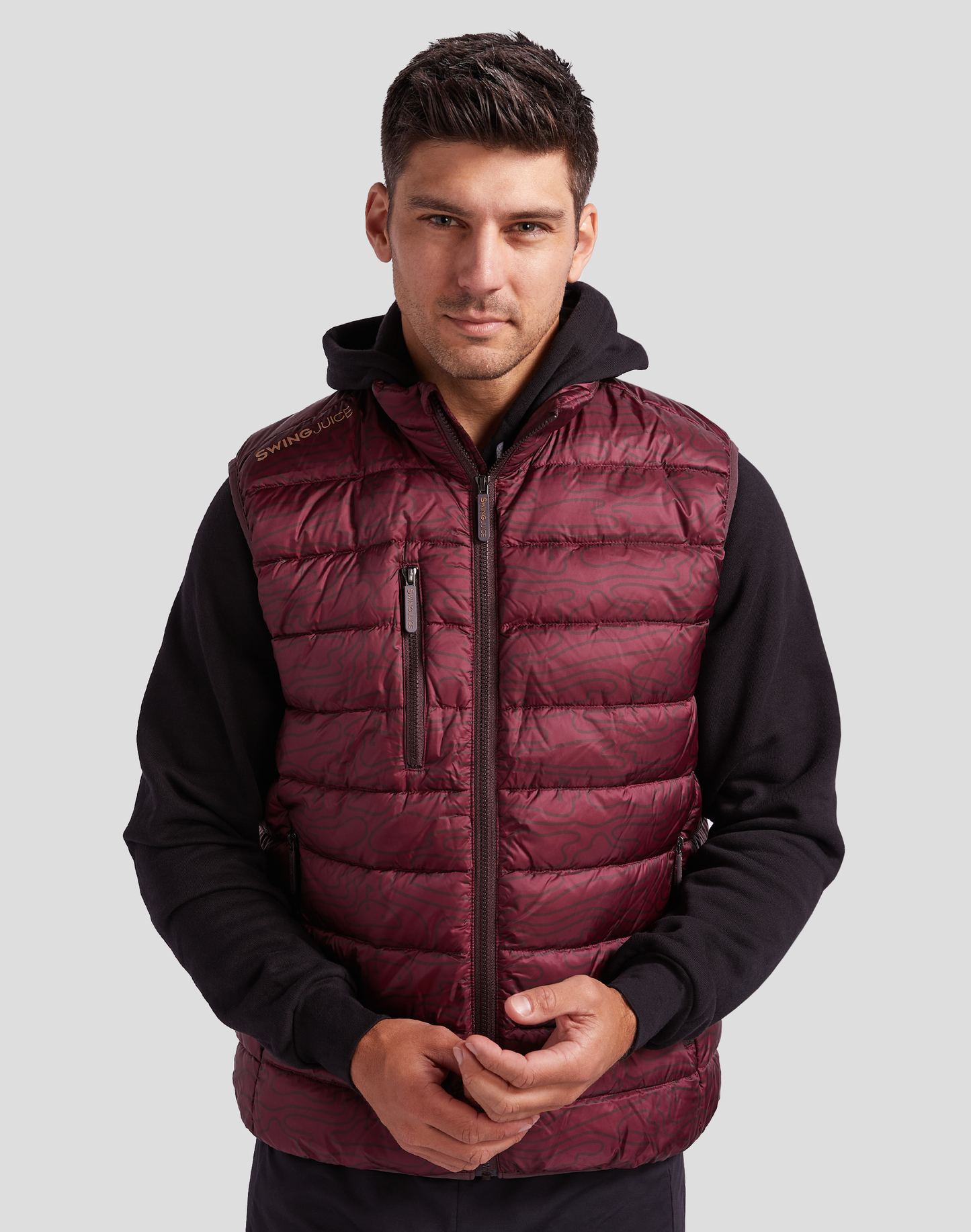 Golf Rhythmic Lines Unisex Packable Puffer Vest-Burgundy