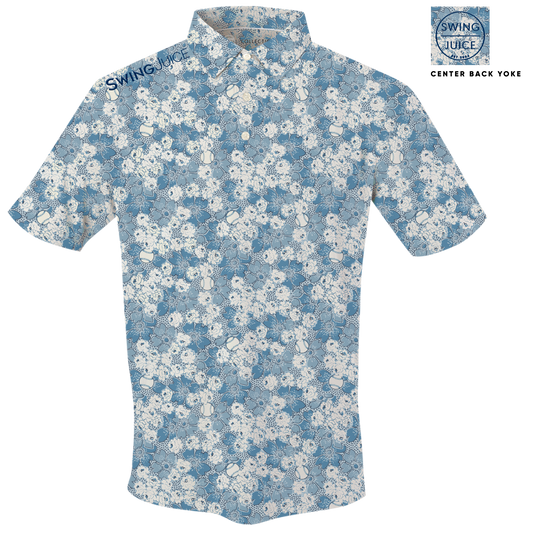 Golf Ballpark Floral Men's Polo-Blue