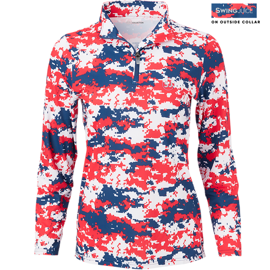 Golf Camo Women's Quarter Zip-Red White Blue