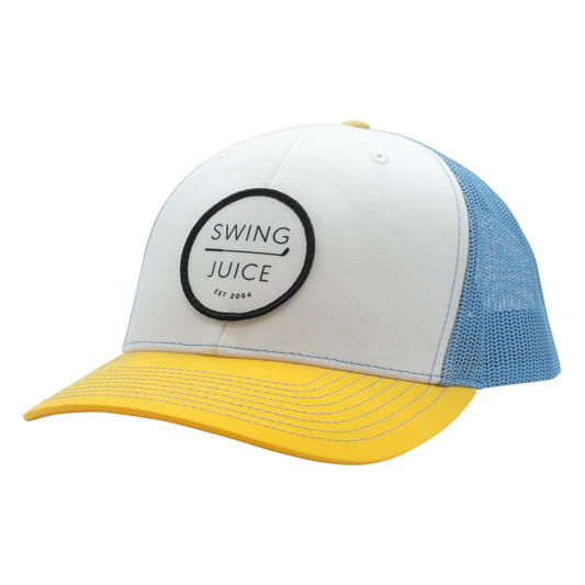 Golf Retro Unisex Trucker Hat-White Blue Yellow